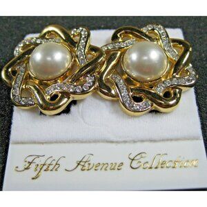 Butler Fifth Avenue Collection Clip On Earrings Genuine Austrian Crystal Pearl